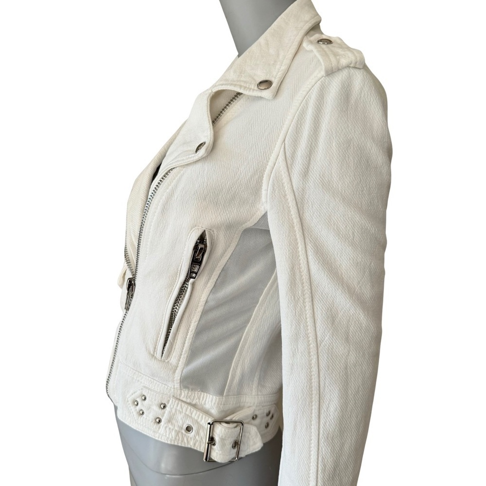 BLANKNYC Cropped Moto Bomber Jacket 100% Cotton “So Icy” White Style 68KG5172NOK - Picture 7 of 15